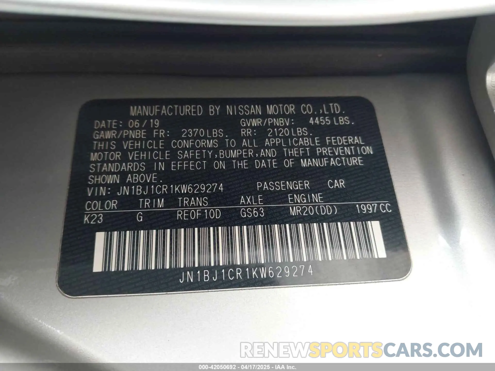 9 Photograph of a damaged car JN1BJ1CR1KW629274 NISSAN ROGUE SPORT 2019