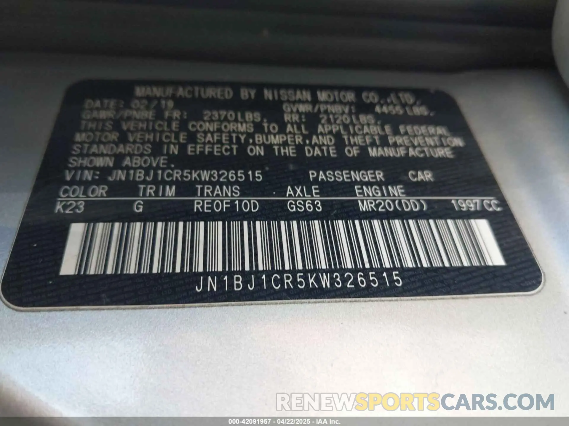 9 Photograph of a damaged car JN1BJ1CR5KW326515 NISSAN ROGUE SPORT 2019