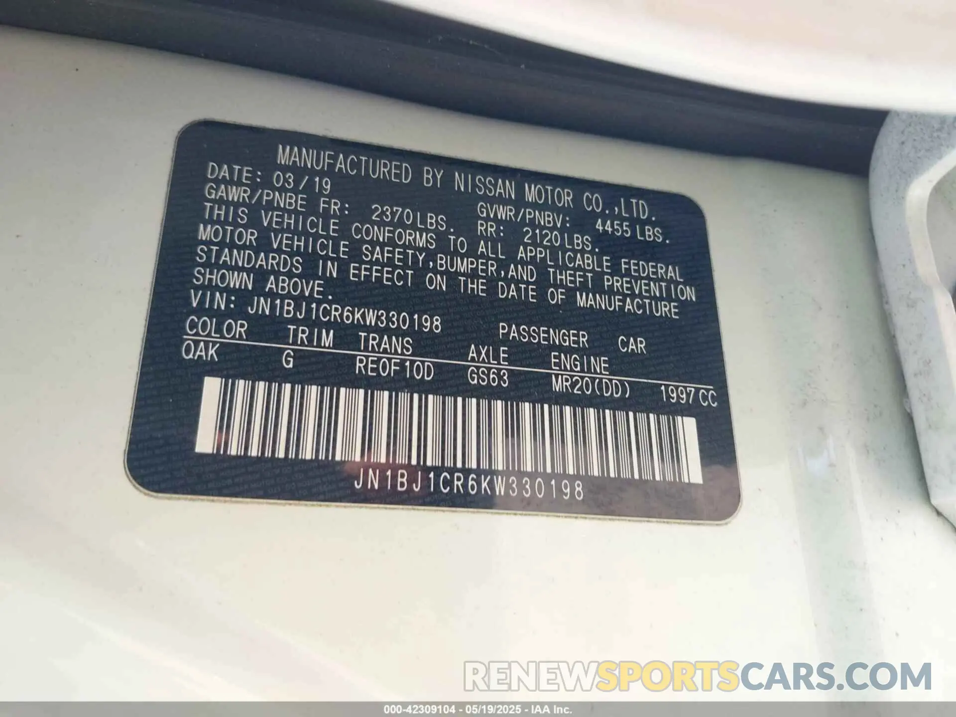 9 Photograph of a damaged car JN1BJ1CR6KW330198 NISSAN ROGUE SPORT 2019