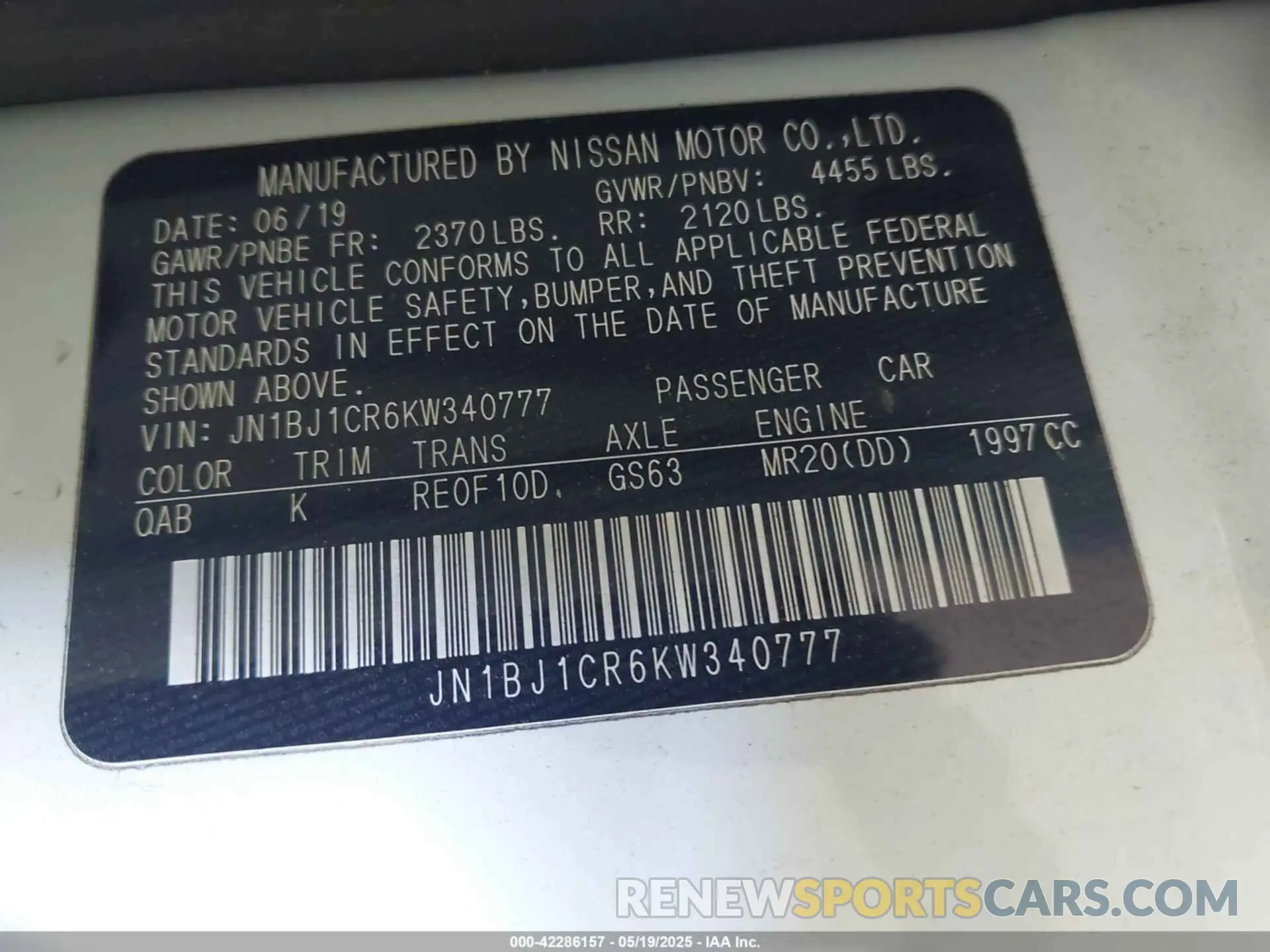 9 Фотография поврежденного автомобиля JN1BJ1CR6KW340777 NISSAN ROGUE SPORT 2019