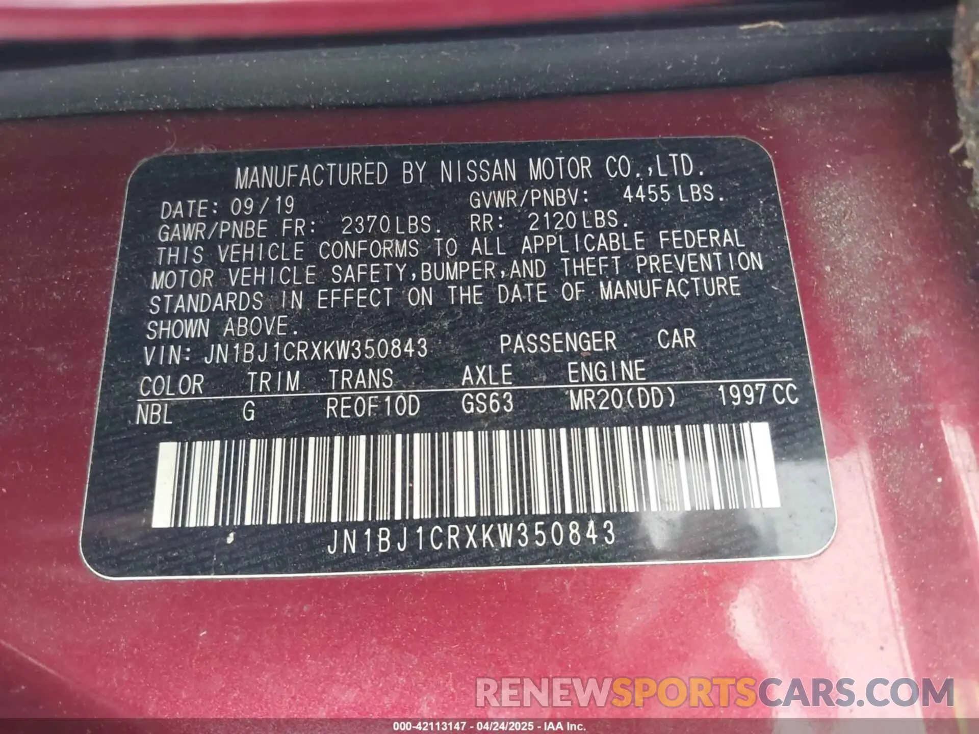 9 Photograph of a damaged car JN1BJ1CRXKW350843 NISSAN ROGUE SPORT 2019