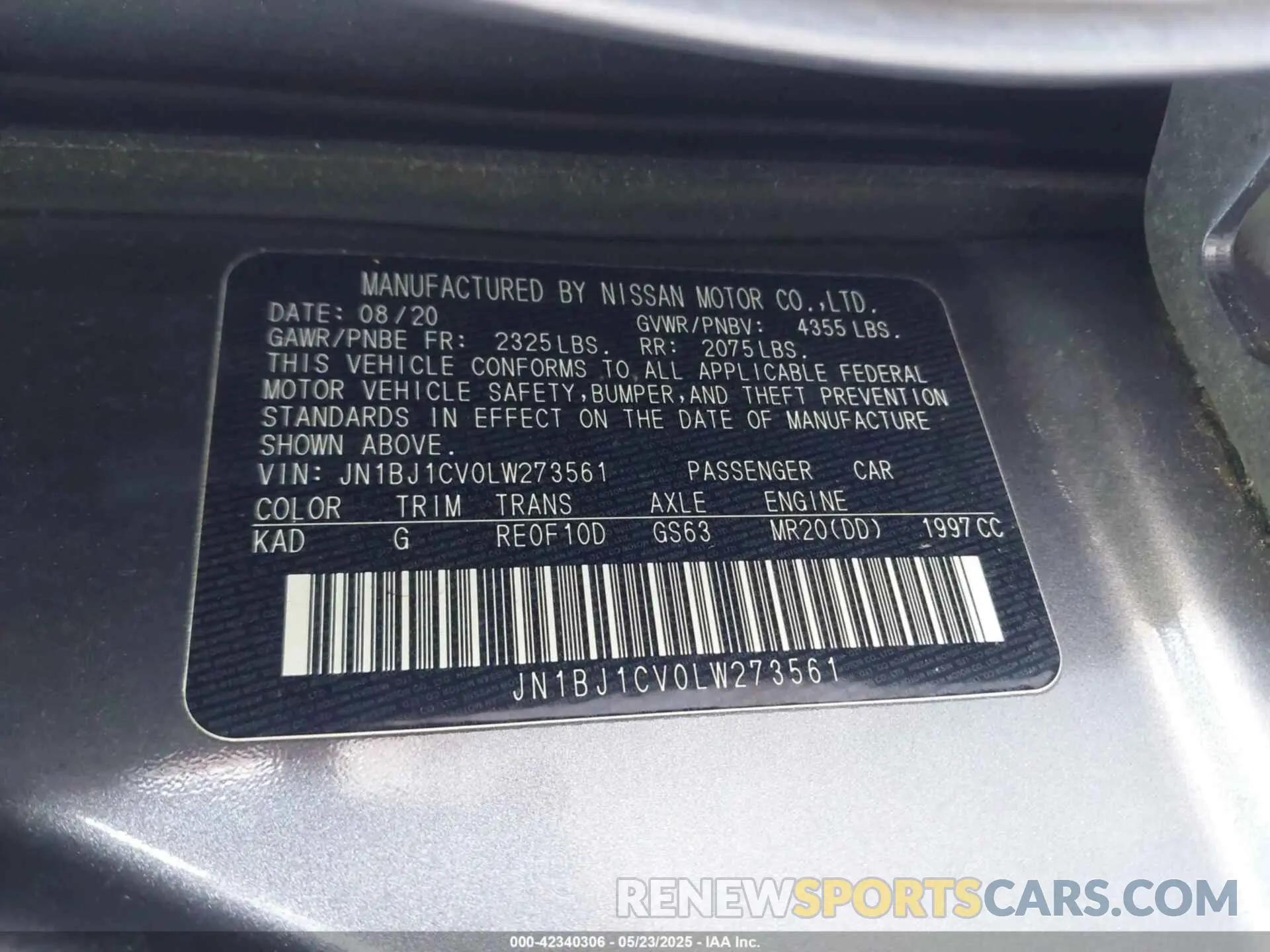 9 Фотография поврежденного автомобиля JN1BJ1CV0LW273561 NISSAN ROGUE SPORT 2020