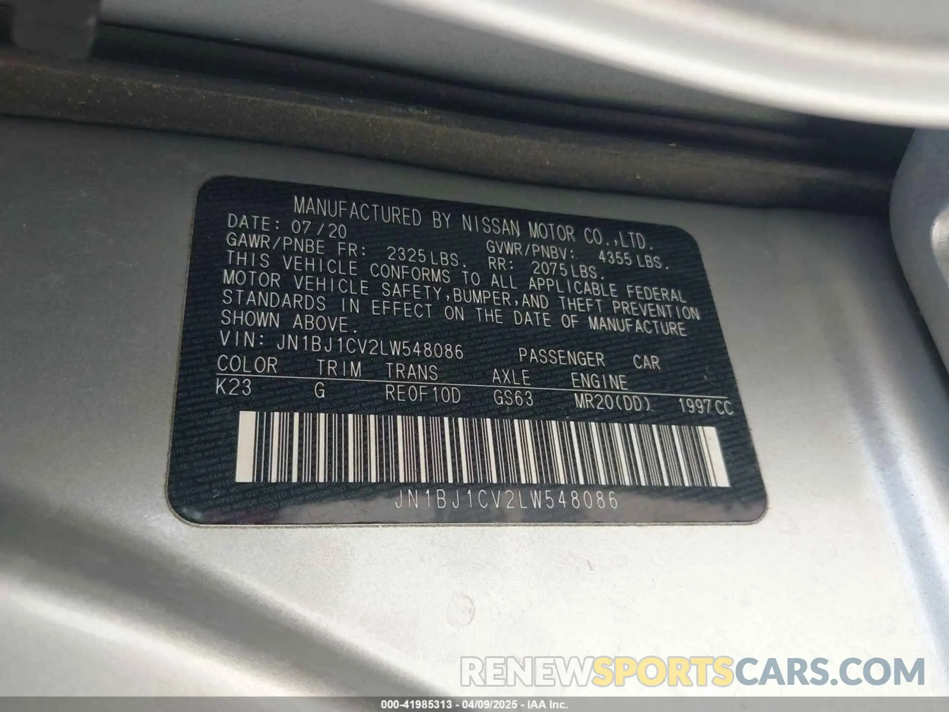 9 Photograph of a damaged car JN1BJ1CV2LW548086 NISSAN ROGUE SPORT 2020