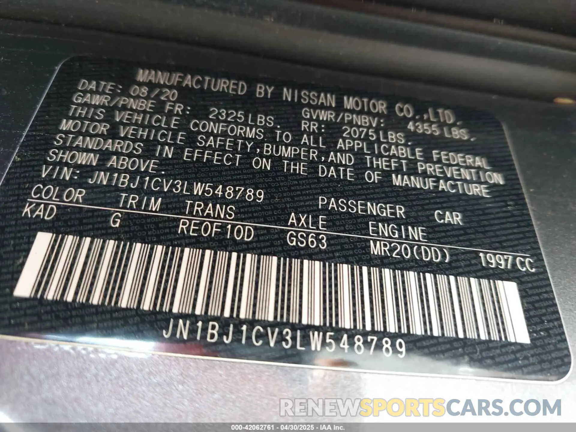 9 Фотография поврежденного автомобиля JN1BJ1CV3LW548789 NISSAN ROGUE SPORT 2020