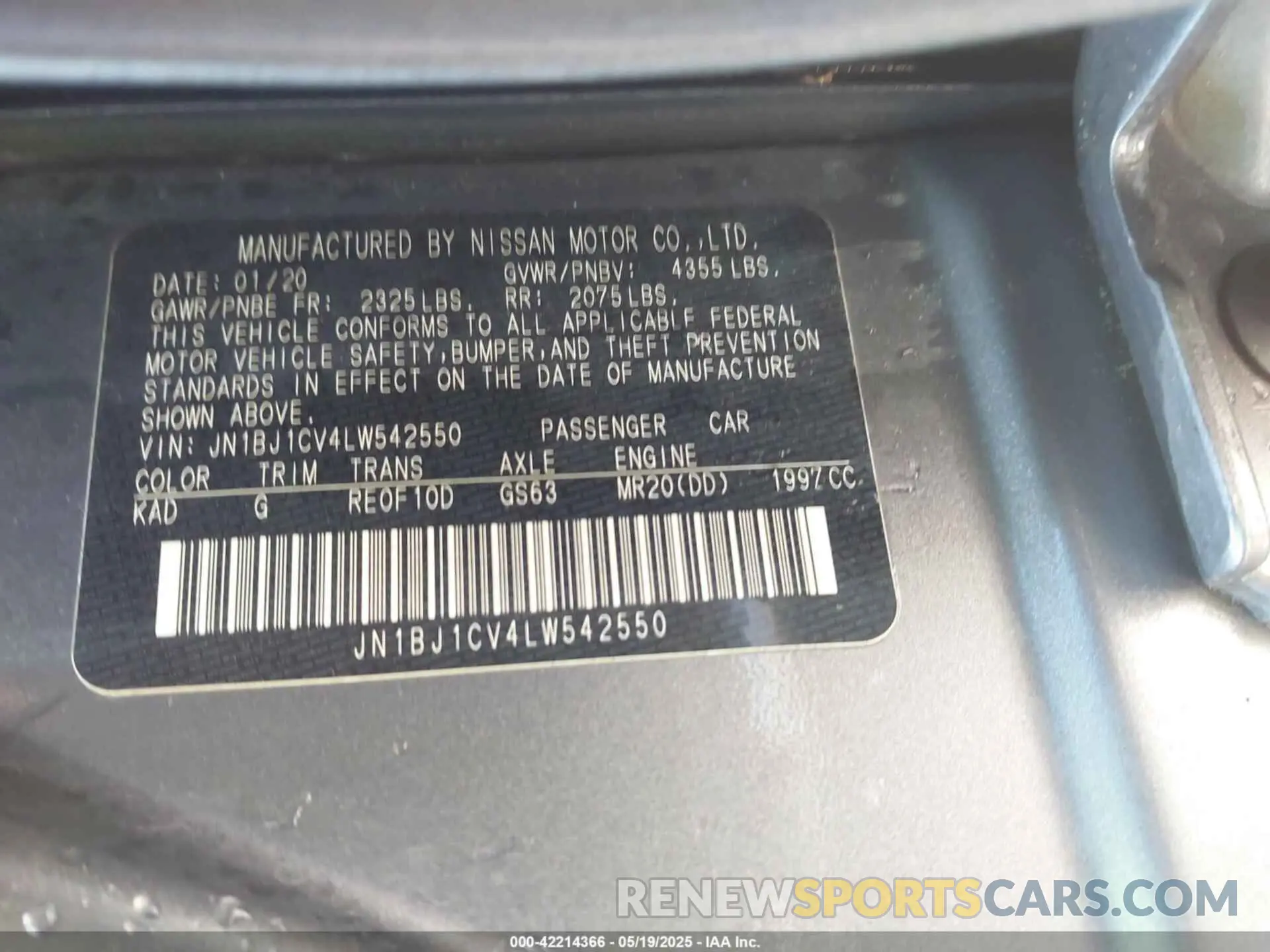 9 Photograph of a damaged car JN1BJ1CV4LW542550 NISSAN ROGUE SPORT 2020