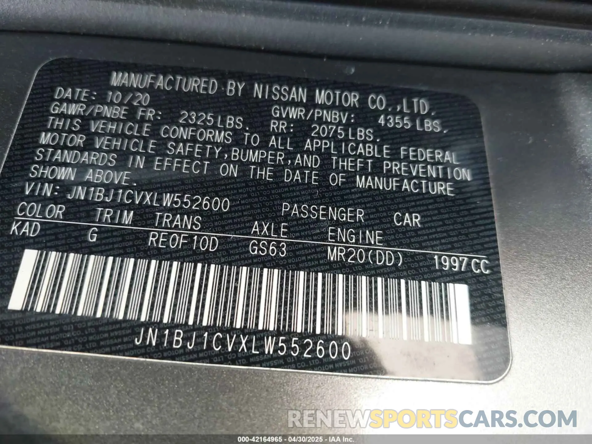 9 Фотография поврежденного автомобиля JN1BJ1CVXLW552600 NISSAN ROGUE SPORT 2020