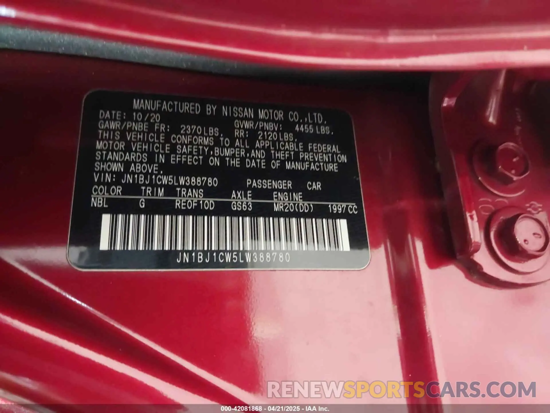 9 Photograph of a damaged car JN1BJ1CW5LW388780 NISSAN ROGUE SPORT 2020