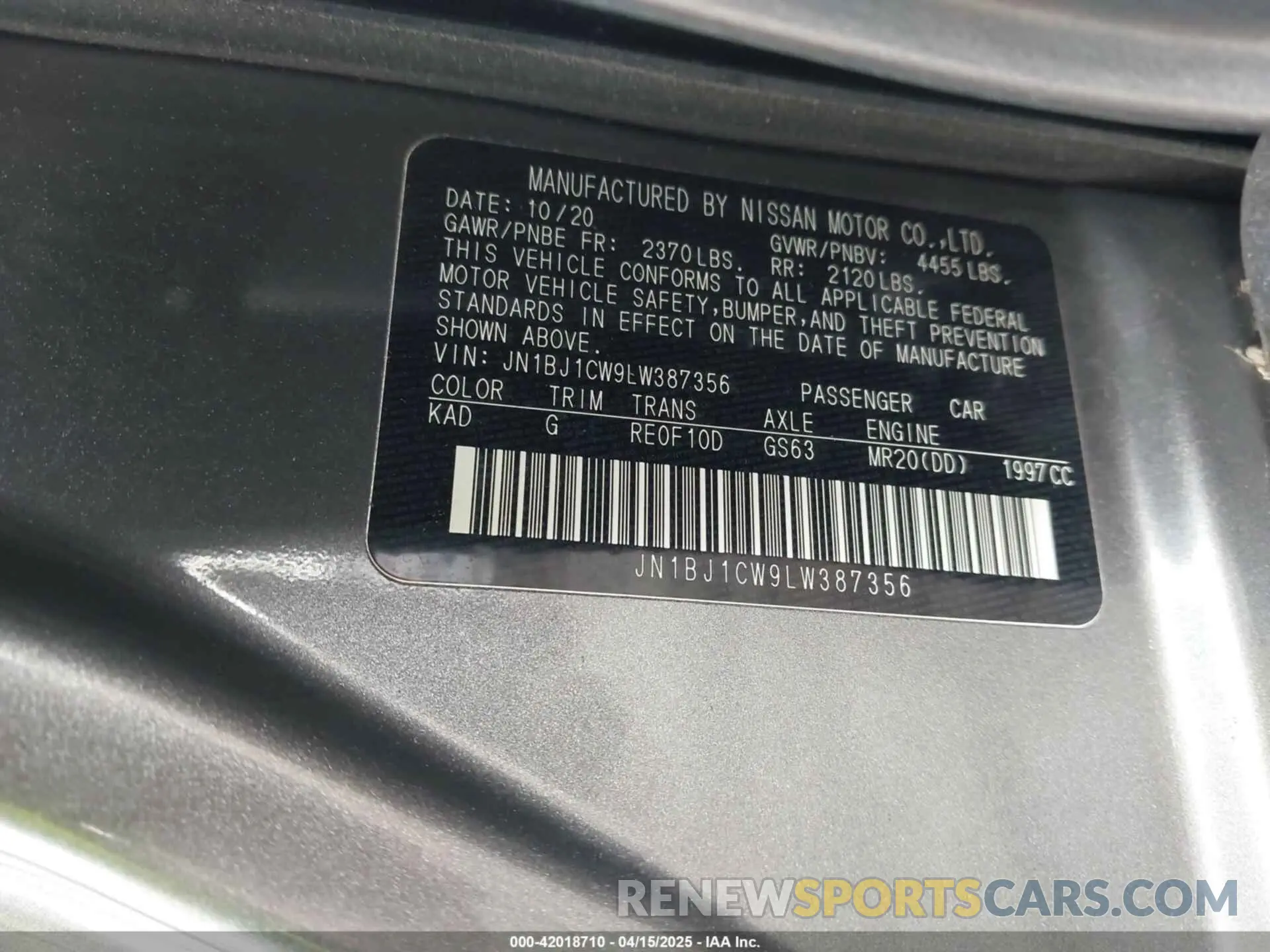 9 Photograph of a damaged car JN1BJ1CW9LW387356 NISSAN ROGUE SPORT 2020