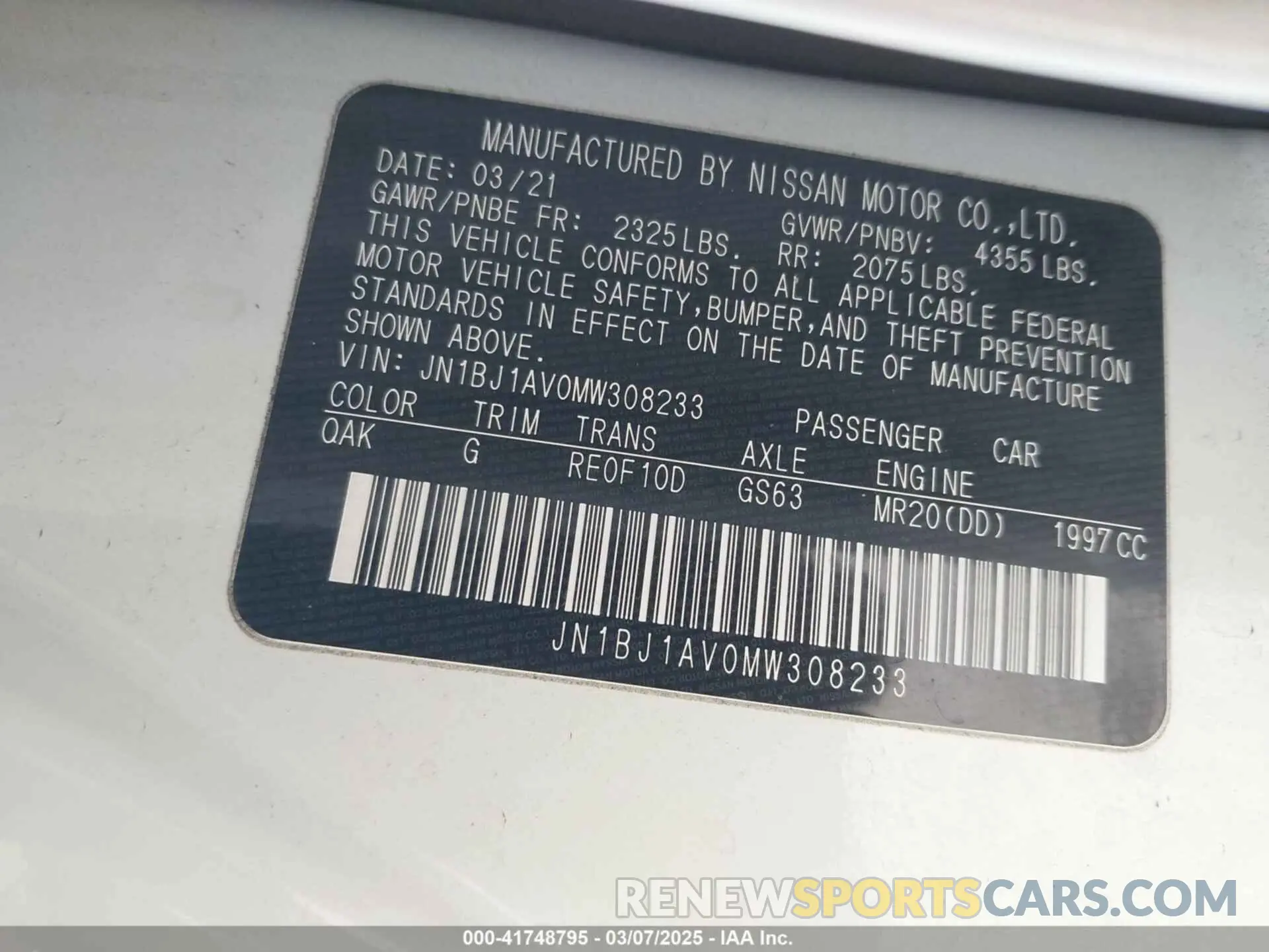 9 Photograph of a damaged car JN1BJ1AV0MW308233 NISSAN ROGUE SPORT 2021