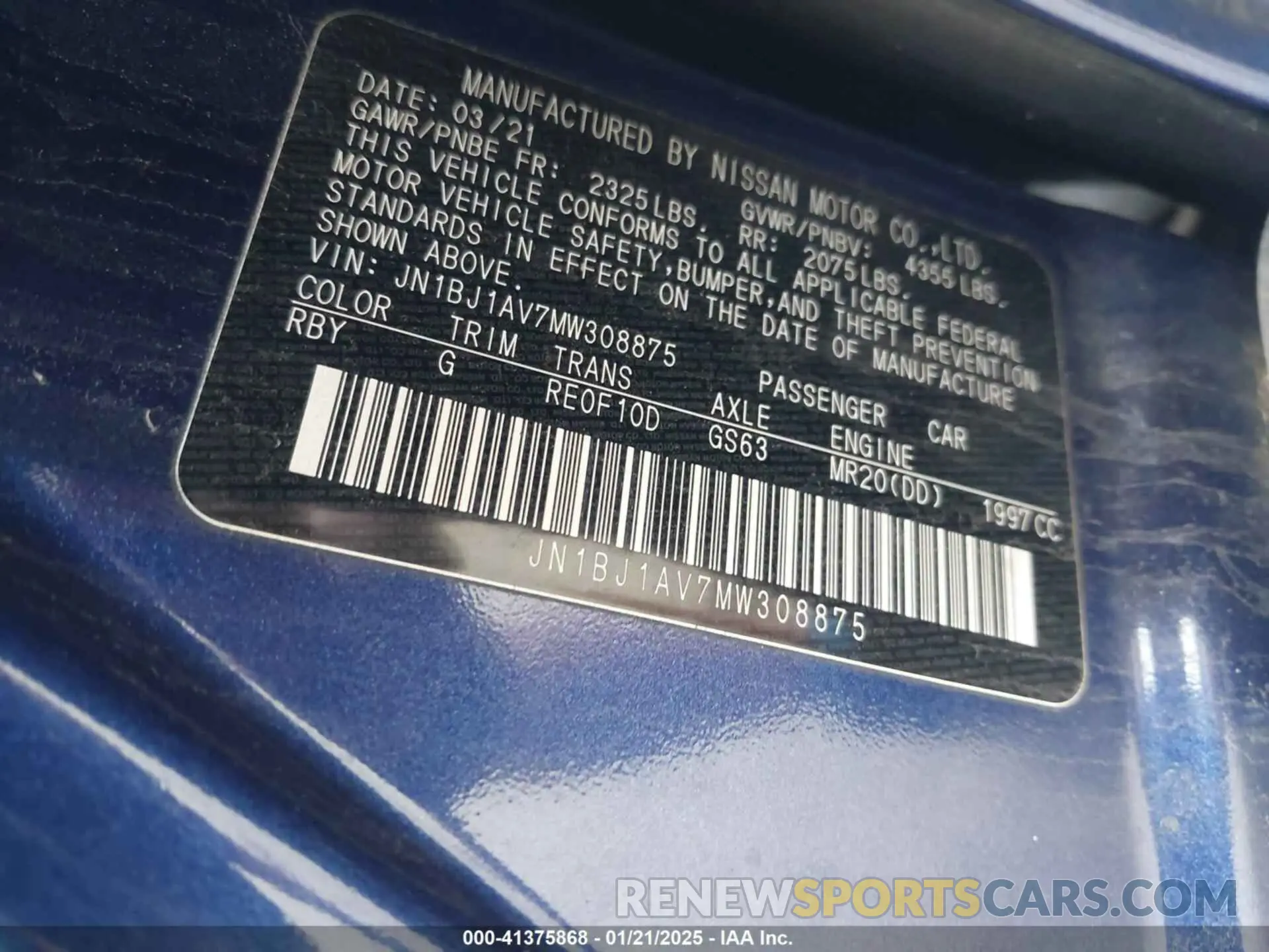9 Фотография поврежденного автомобиля JN1BJ1AV7MW308875 NISSAN ROGUE SPORT 2021