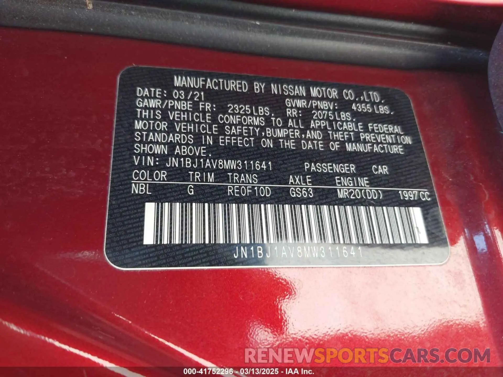 9 Photograph of a damaged car JN1BJ1AV8MW311641 NISSAN ROGUE SPORT 2021