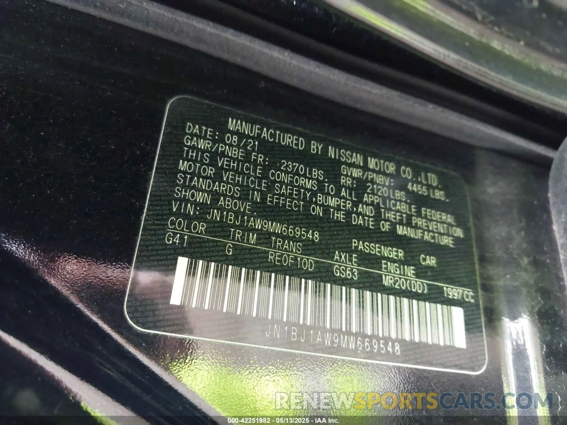 9 Photograph of a damaged car JN1BJ1AW9MW669548 NISSAN ROGUE SPORT 2021