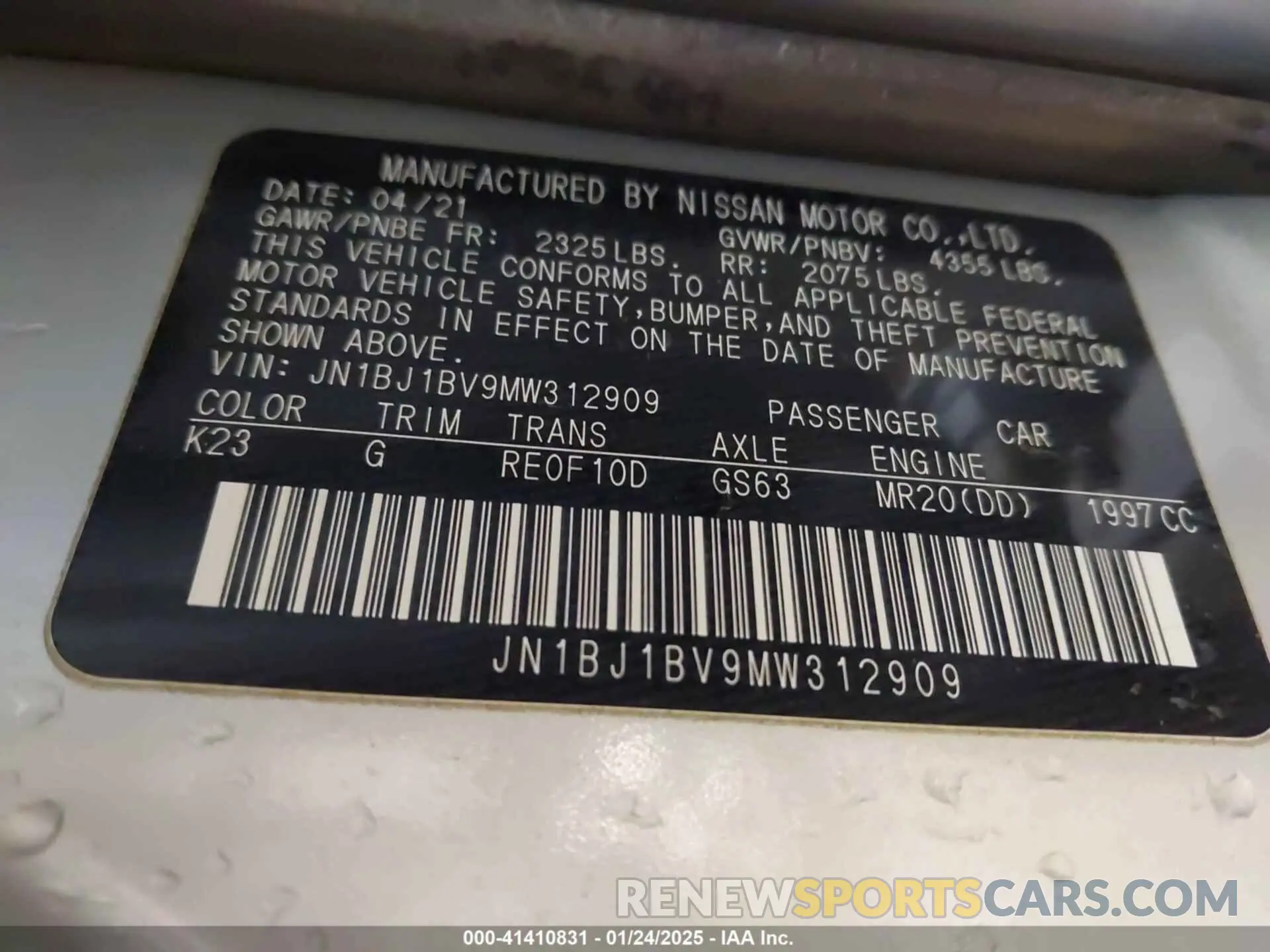 9 Photograph of a damaged car JN1BJ1BV9MW312909 NISSAN ROGUE SPORT 2021