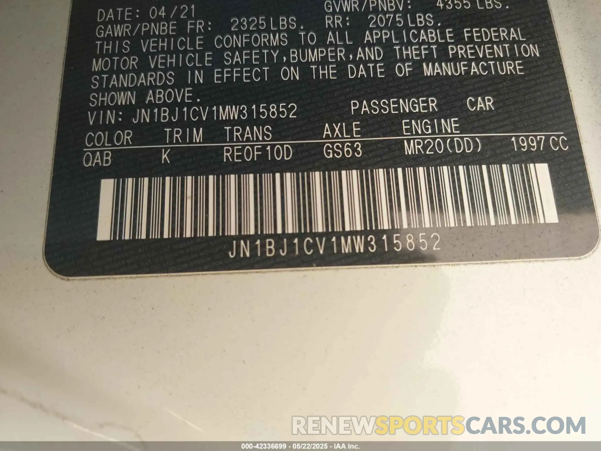 9 Фотография поврежденного автомобиля JN1BJ1CV1MW315852 NISSAN ROGUE SPORT 2021