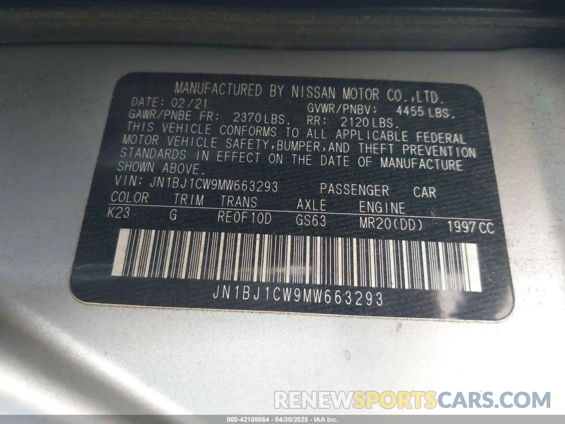 9 Photograph of a damaged car JN1BJ1CW9MW663293 NISSAN ROGUE SPORT 2021