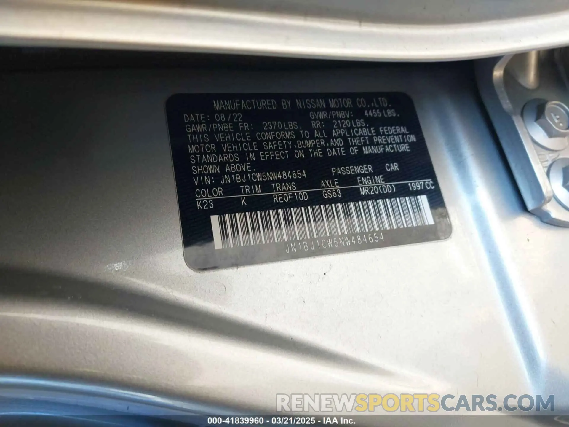 9 Photograph of a damaged car JN1BJ1CW5NW484654 NISSAN ROGUE SPORT 2022