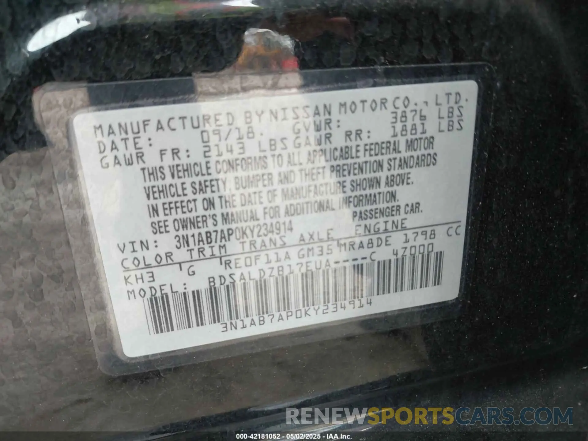 9 Фотография поврежденного автомобиля 3N1AB7AP0KY234914 NISSAN SENTRA 2019