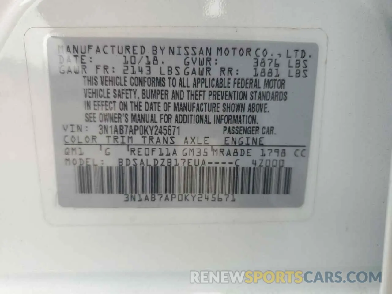 13 Photograph of a damaged car 3N1AB7AP0KY245671 NISSAN SENTRA 2019