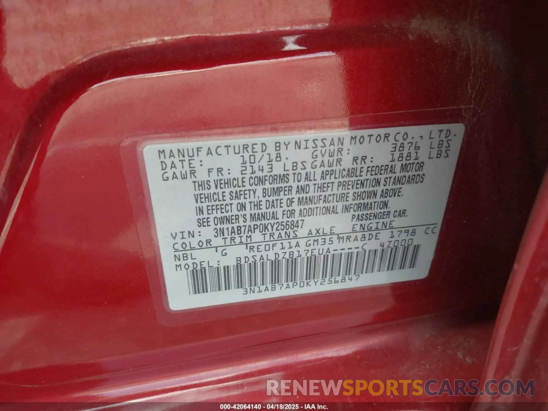 9 Photograph of a damaged car 3N1AB7AP0KY256847 NISSAN SENTRA 2019