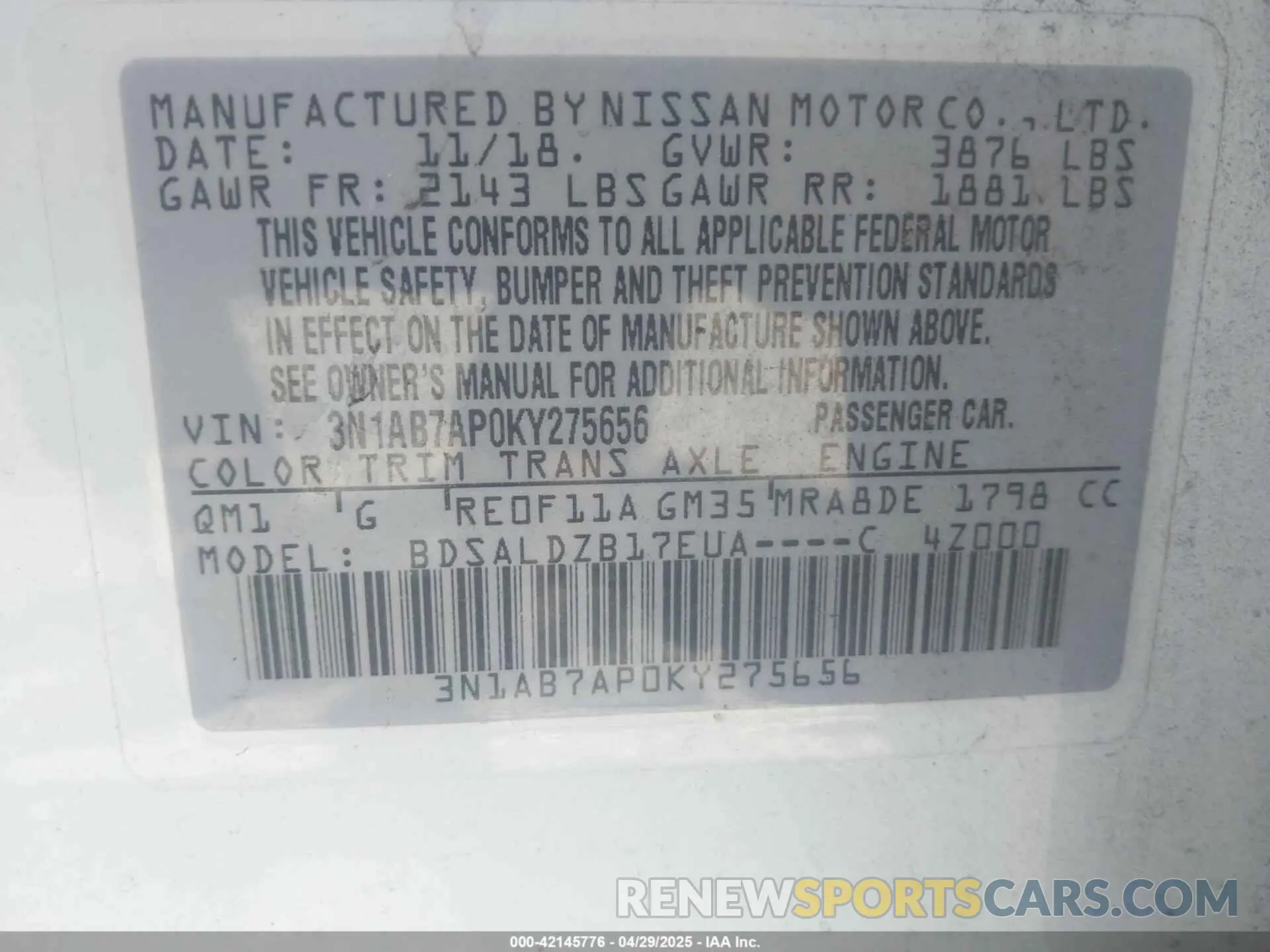 9 Фотография поврежденного автомобиля 3N1AB7AP0KY275656 NISSAN SENTRA 2019