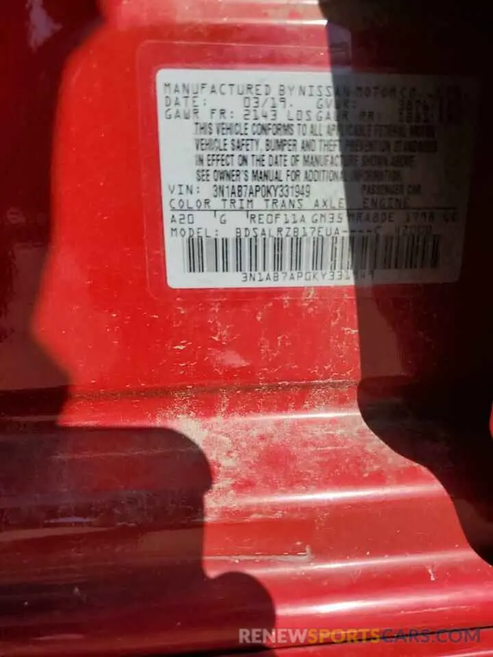 12 Photograph of a damaged car 3N1AB7AP0KY331949 NISSAN SENTRA 2019