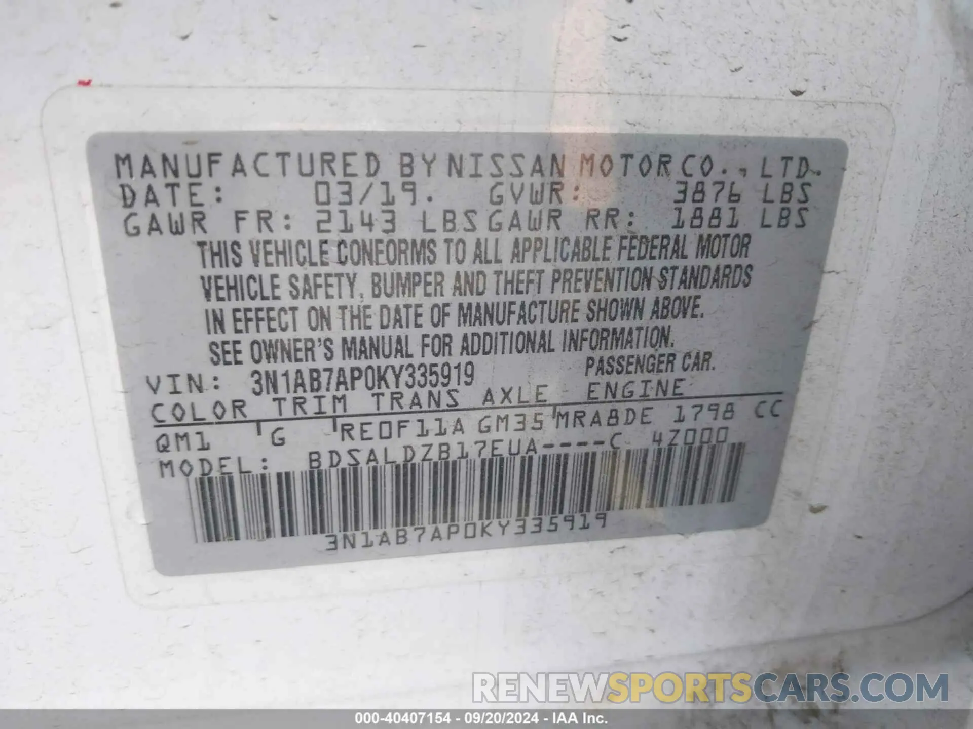 9 Photograph of a damaged car 3N1AB7AP0KY335919 NISSAN SENTRA 2019