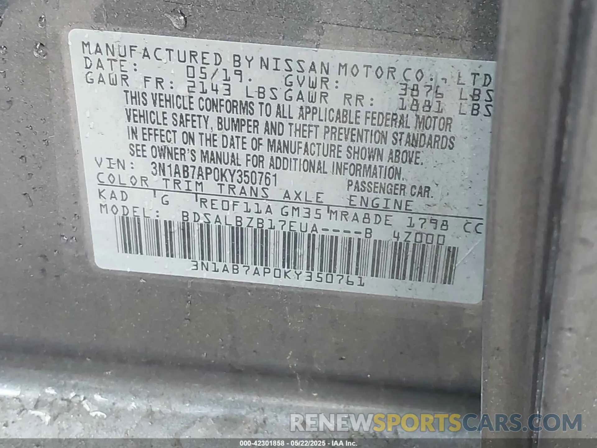 9 Photograph of a damaged car 3N1AB7AP0KY350761 NISSAN SENTRA 2019