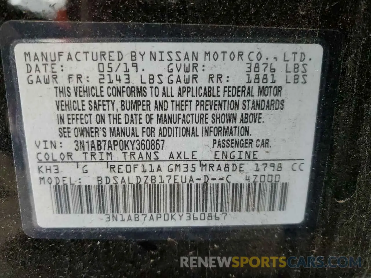 12 Photograph of a damaged car 3N1AB7AP0KY360867 NISSAN SENTRA 2019