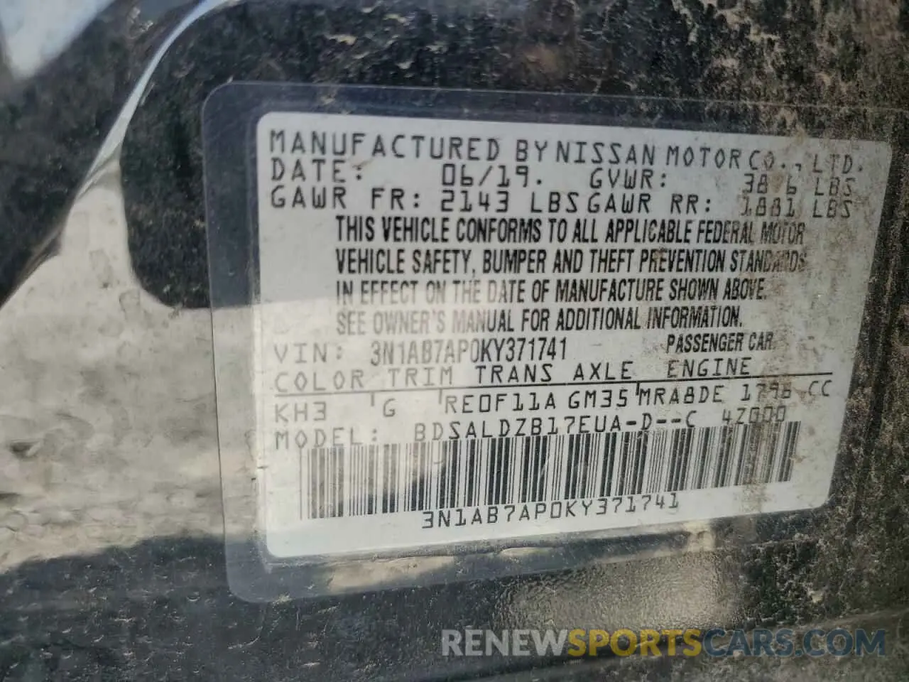 14 Photograph of a damaged car 3N1AB7AP0KY371741 NISSAN SENTRA 2019