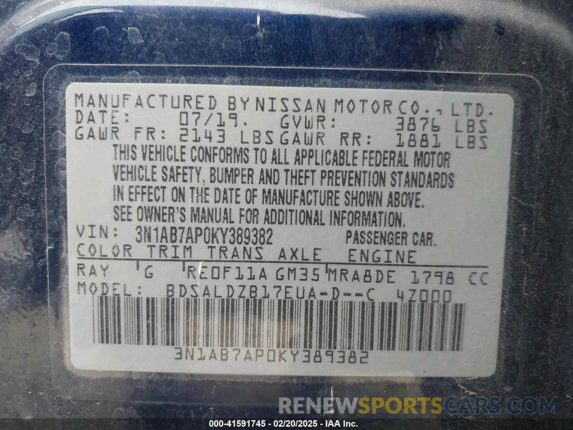 9 Photograph of a damaged car 3N1AB7AP0KY389382 NISSAN SENTRA 2019