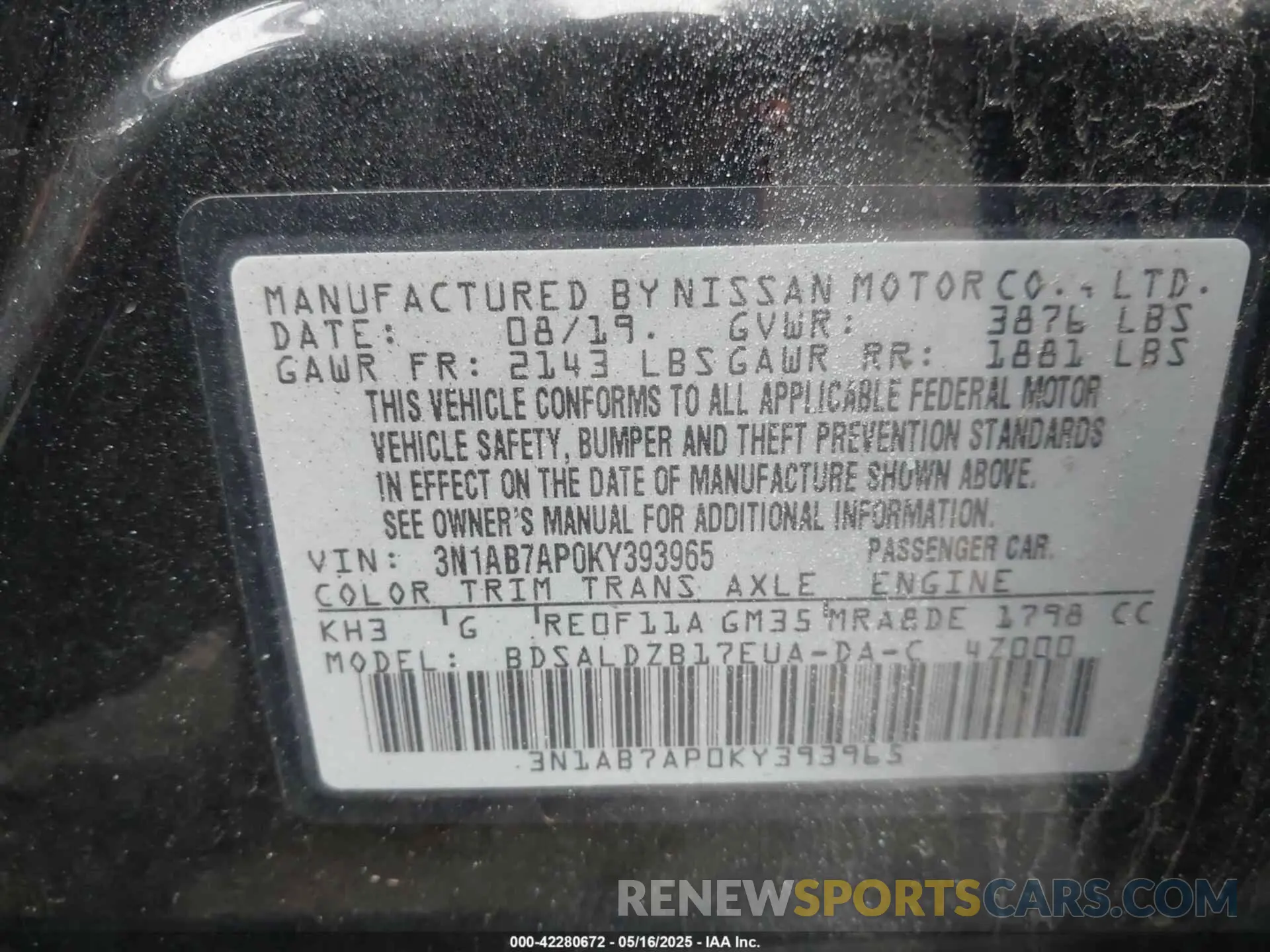9 Photograph of a damaged car 3N1AB7AP0KY393965 NISSAN SENTRA 2019