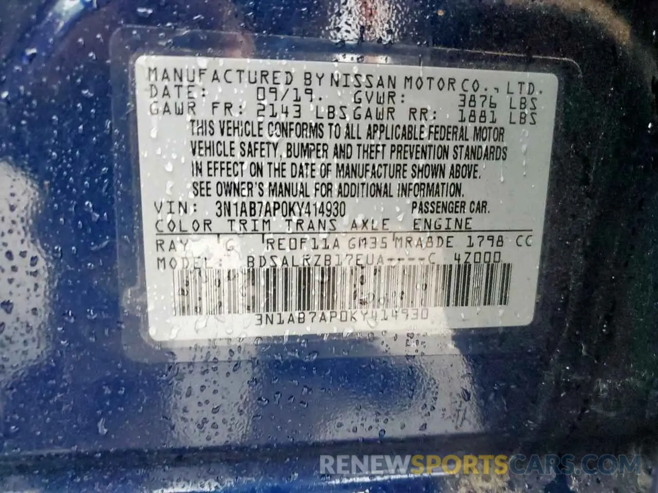 12 Photograph of a damaged car 3N1AB7AP0KY414930 NISSAN SENTRA 2019