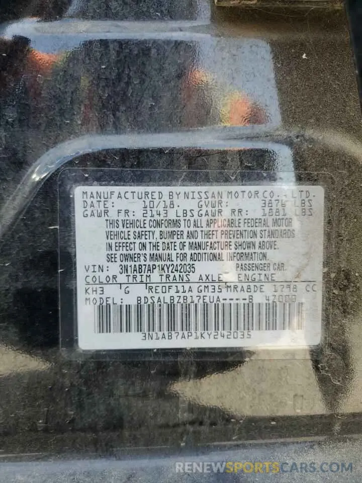 12 Photograph of a damaged car 3N1AB7AP1KY242035 NISSAN SENTRA 2019