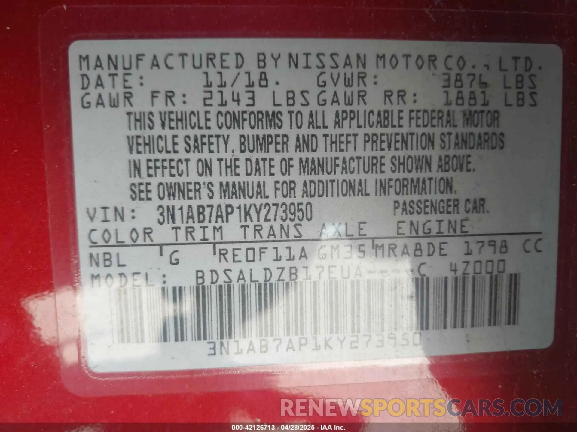 9 Фотография поврежденного автомобиля 3N1AB7AP1KY273950 NISSAN SENTRA 2019