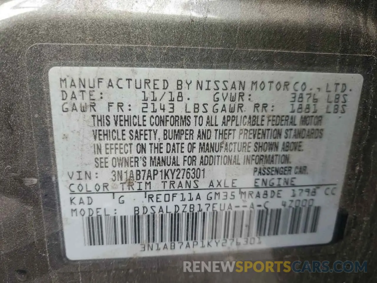 12 Фотография поврежденного автомобиля 3N1AB7AP1KY276301 NISSAN SENTRA 2019