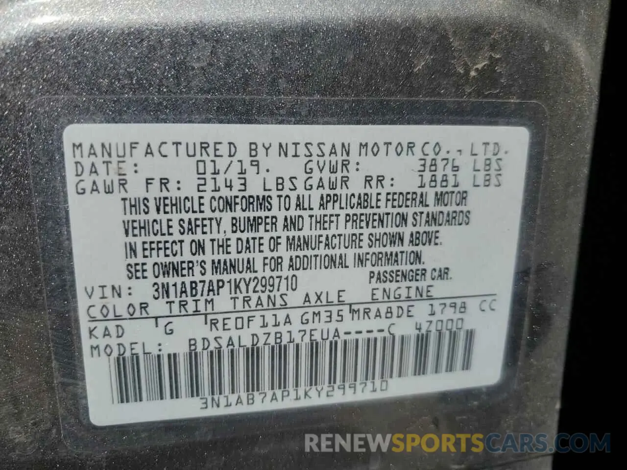 12 Photograph of a damaged car 3N1AB7AP1KY299710 NISSAN SENTRA 2019