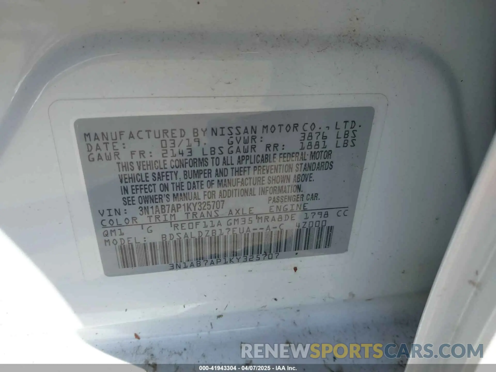 9 Фотография поврежденного автомобиля 3N1AB7AP1KY325707 NISSAN SENTRA 2019