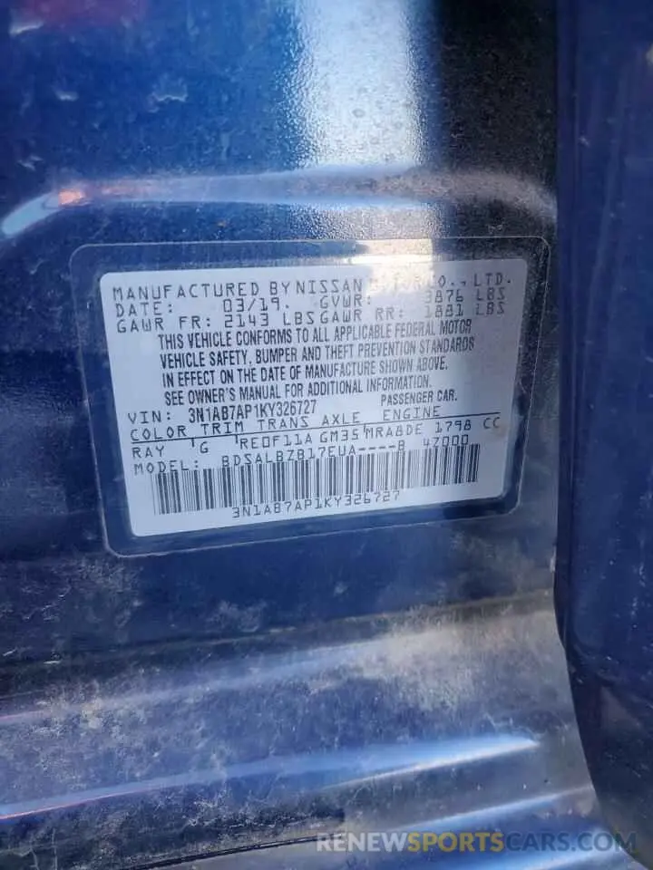 12 Photograph of a damaged car 3N1AB7AP1KY326727 NISSAN SENTRA 2019