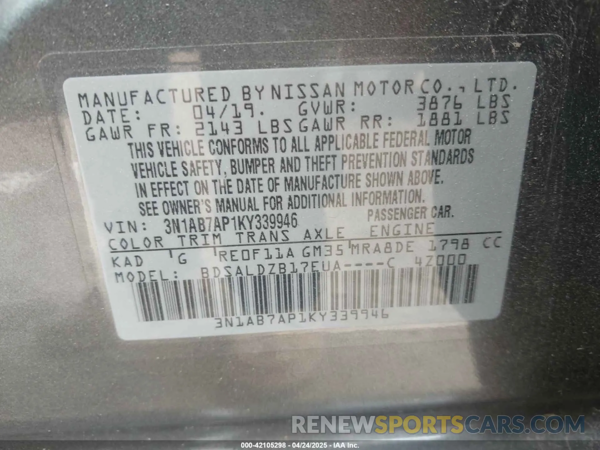 9 Фотография поврежденного автомобиля 3N1AB7AP1KY339946 NISSAN SENTRA 2019