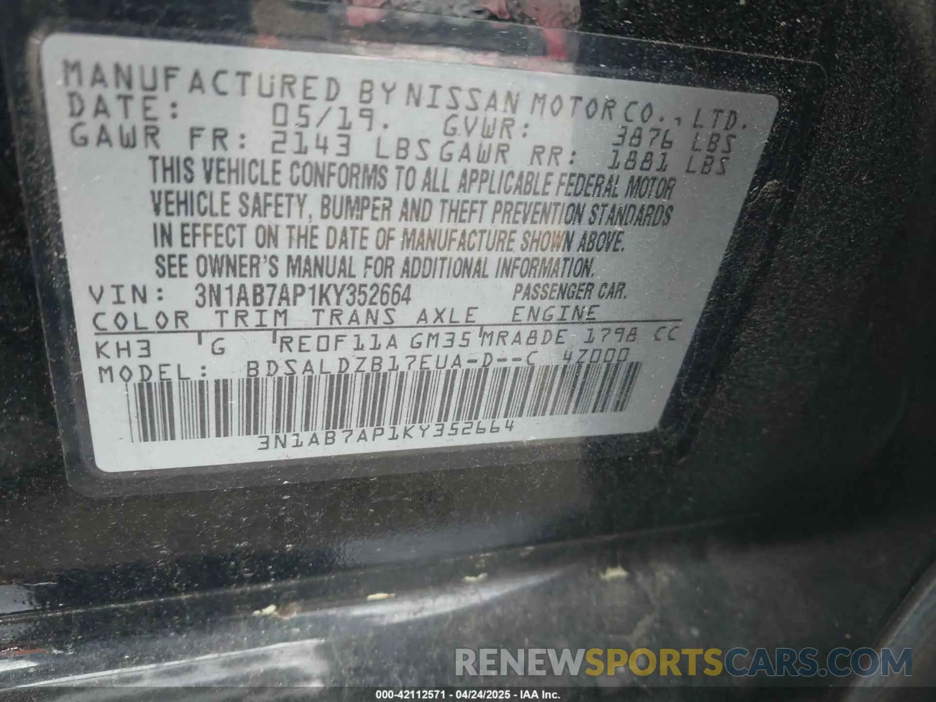 9 Фотография поврежденного автомобиля 3N1AB7AP1KY352664 NISSAN SENTRA 2019