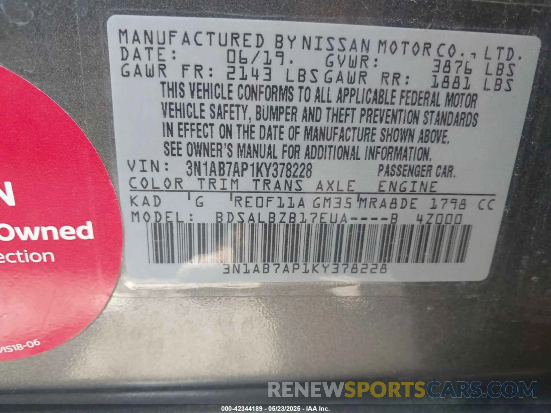9 Photograph of a damaged car 3N1AB7AP1KY378228 NISSAN SENTRA 2019