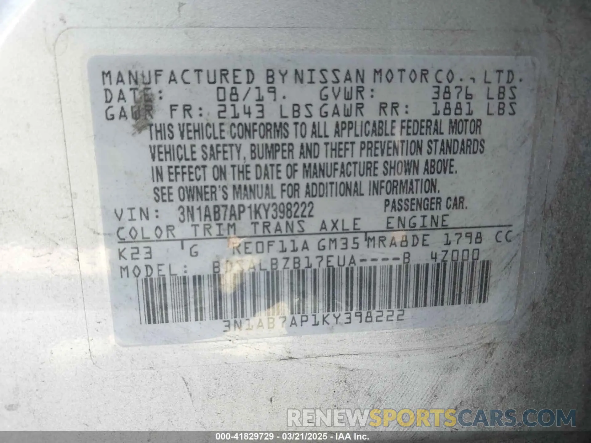 9 Photograph of a damaged car 3N1AB7AP1KY398222 NISSAN SENTRA 2019