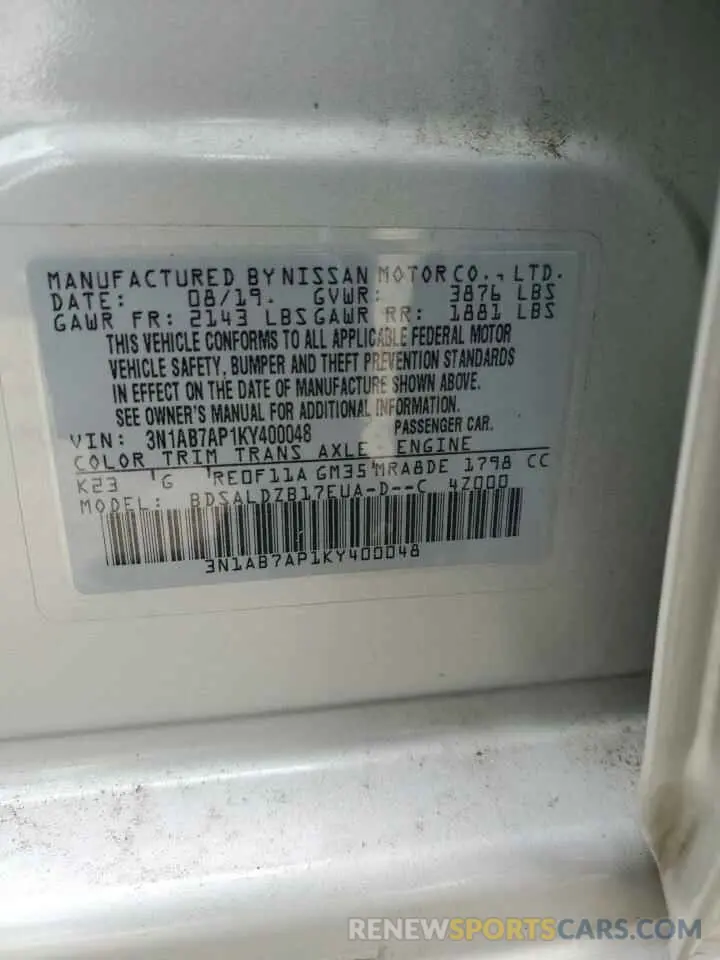 13 Фотография поврежденного автомобиля 3N1AB7AP1KY400048 NISSAN SENTRA 2019