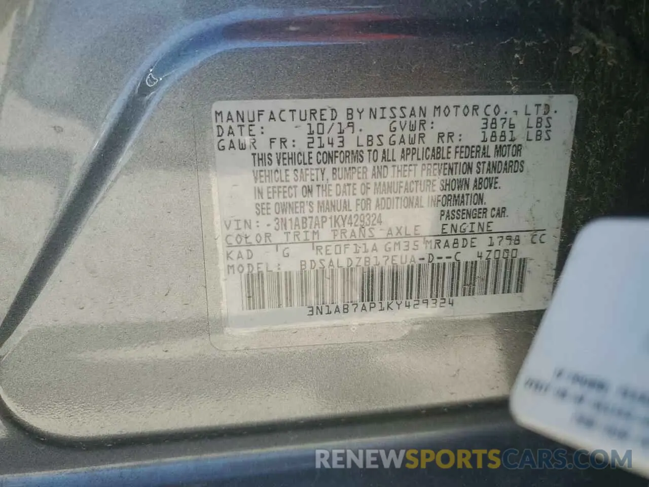 13 Photograph of a damaged car 3N1AB7AP1KY429324 NISSAN SENTRA 2019