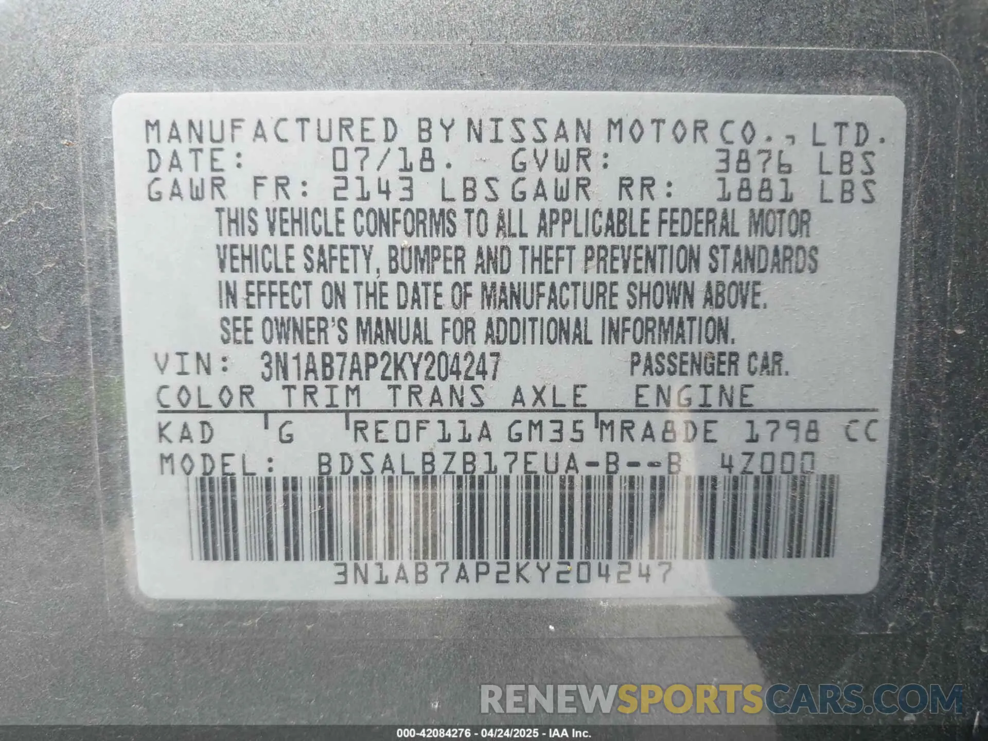 9 Photograph of a damaged car 3N1AB7AP2KY204247 NISSAN SENTRA 2019