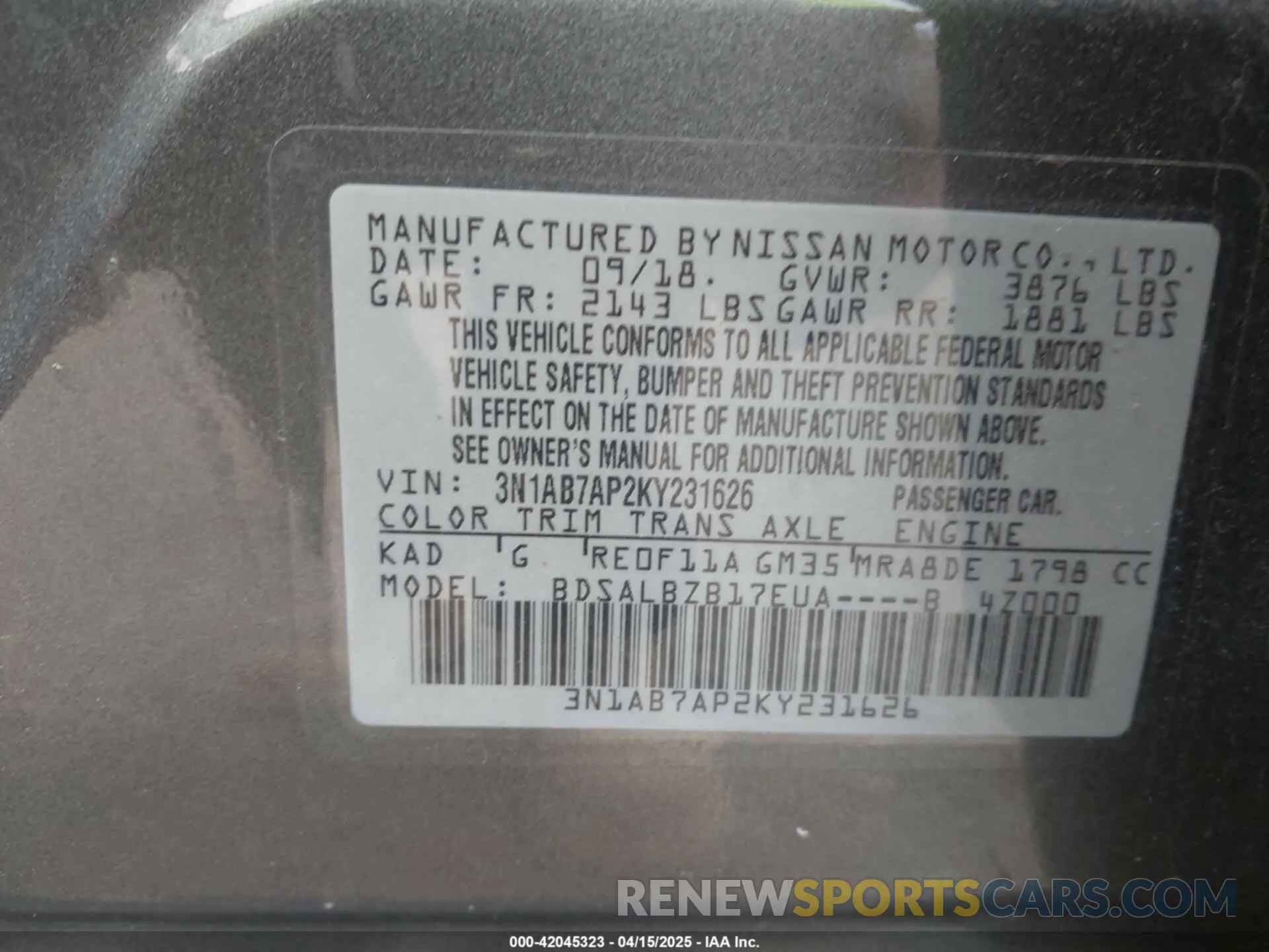 9 Фотография поврежденного автомобиля 3N1AB7AP2KY231626 NISSAN SENTRA 2019