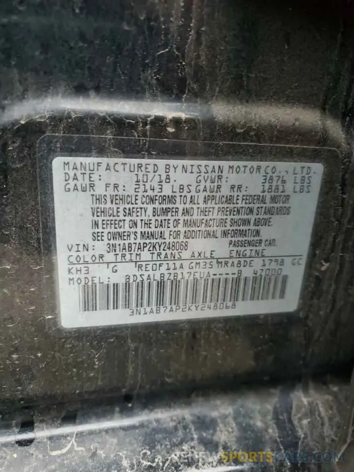 12 Photograph of a damaged car 3N1AB7AP2KY248068 NISSAN SENTRA 2019