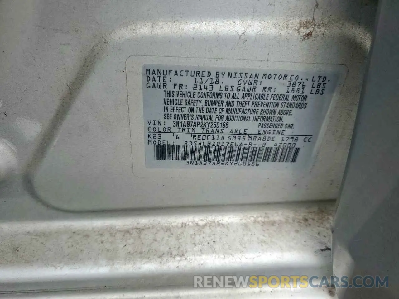 12 Photograph of a damaged car 3N1AB7AP2KY260186 NISSAN SENTRA 2019