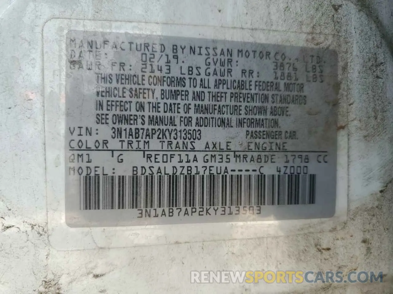 12 Photograph of a damaged car 3N1AB7AP2KY313503 NISSAN SENTRA 2019