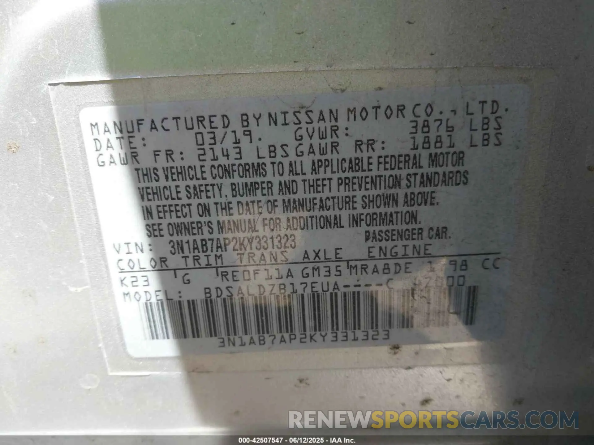 9 Photograph of a damaged car 3N1AB7AP2KY331323 NISSAN SENTRA 2019